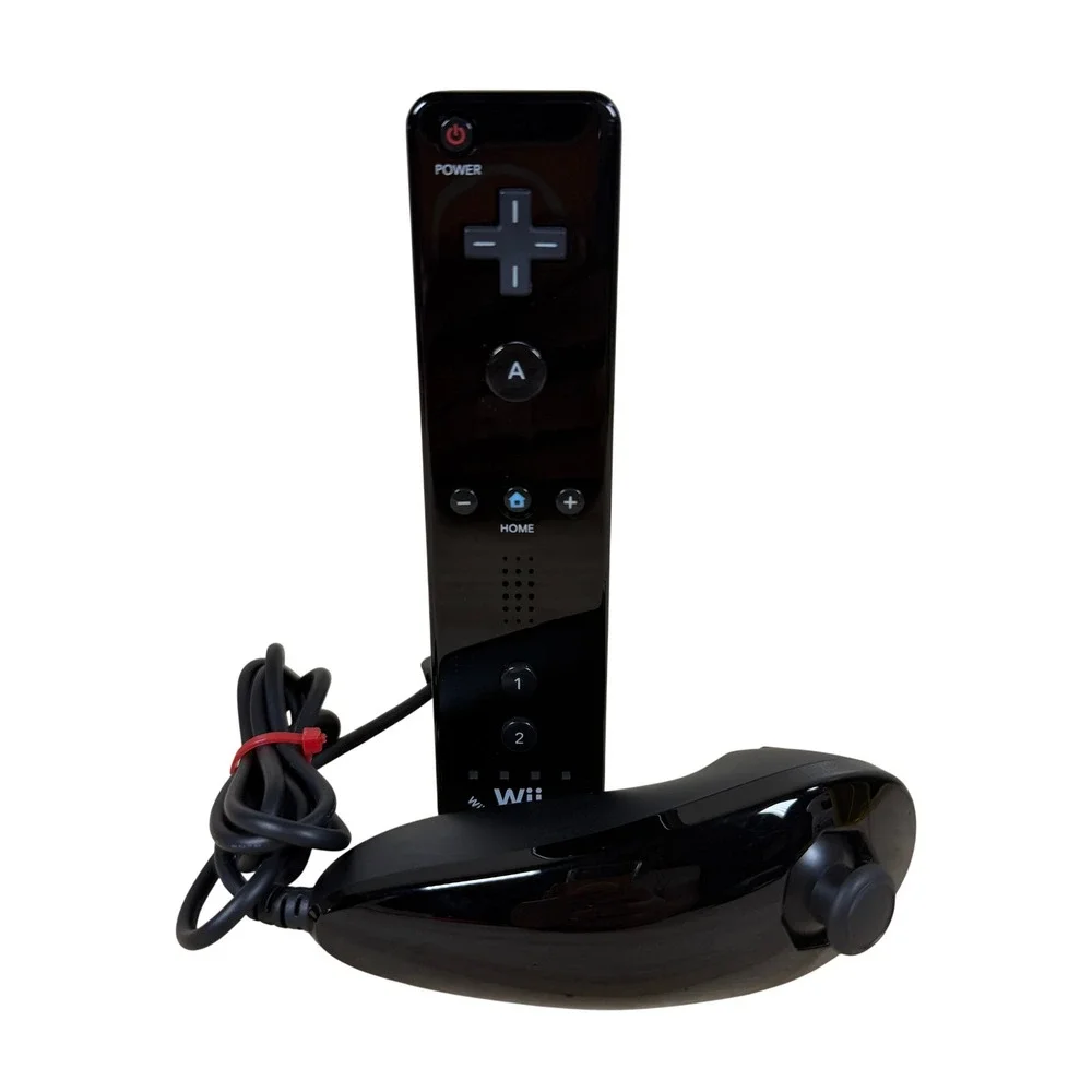 Nintendo Wii Remote Plus Nunchuk Black RVL-036 Motion Plus Inside Bundle Tested